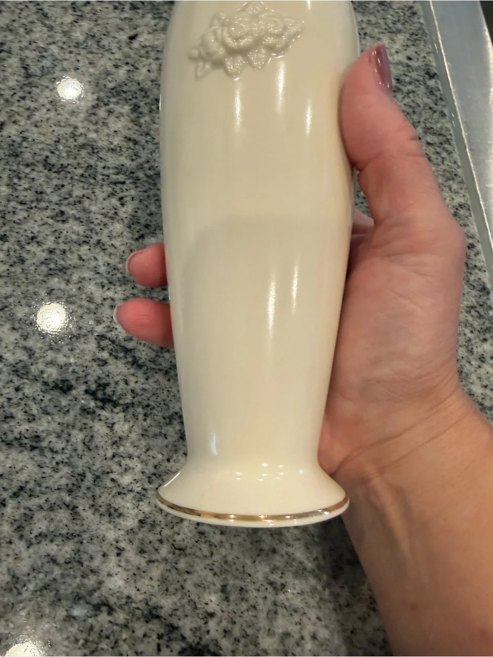 Cream Floral Relief Ceramic Vase with Gold Trim Lenox